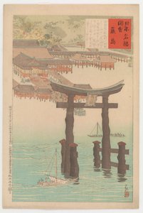 Kapliczka Itsukushima z cyklu Widoki słynnych miejsc Japonii, 1896 (kolorowy drzeworyt)